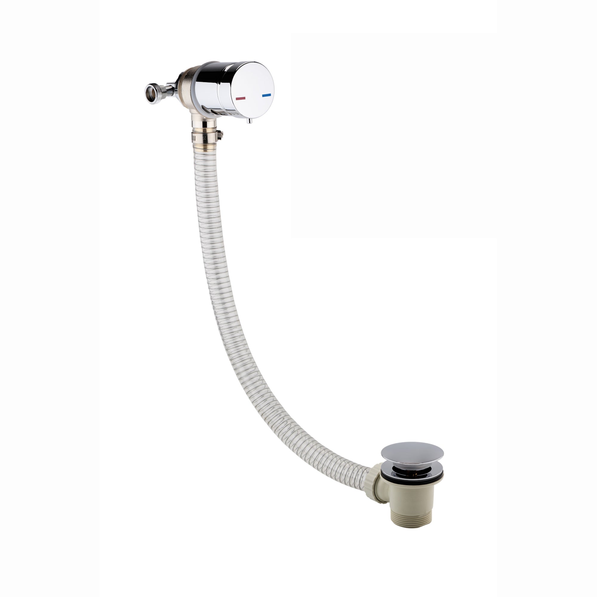 Round temperature control bath mixer filler with overflow and clicker waste - chrome